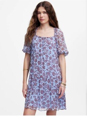 Madewell Puff-Sleeve Mini Dress in Saylor Floral Light Pool SZ 10 NWT RT $188